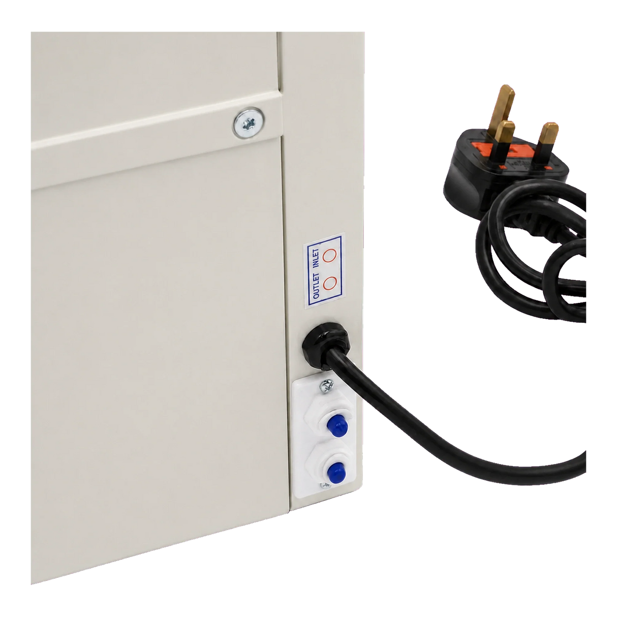 200 GPD Direct Flow Compact RO System – inlet outlet and power connections