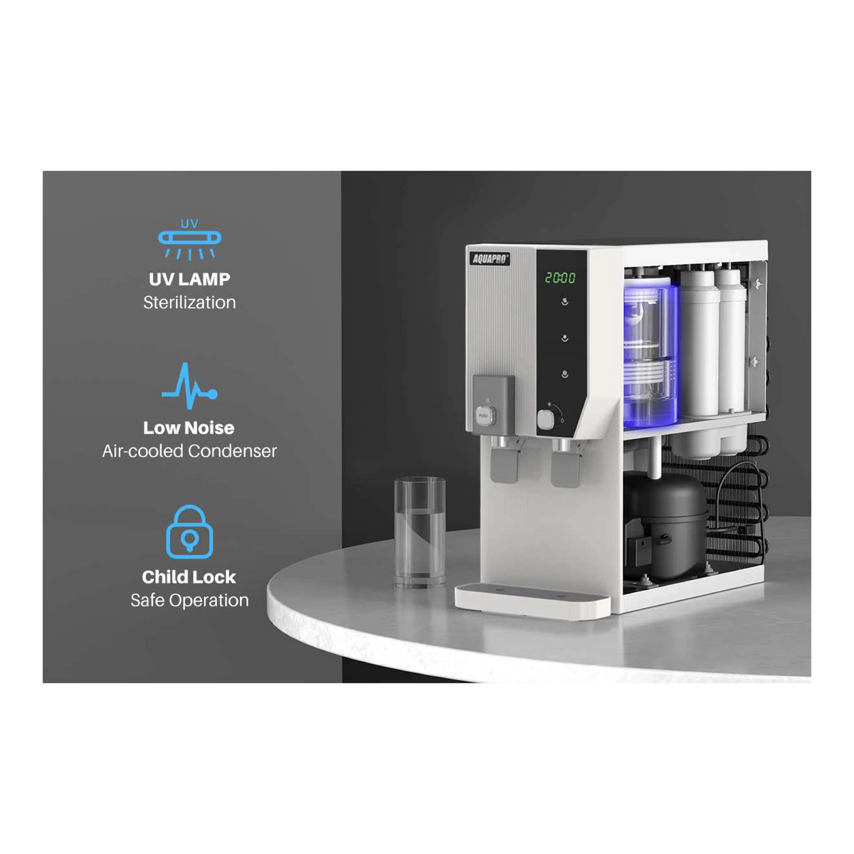 AquaPro countertop RO dispenser with clock - internal components