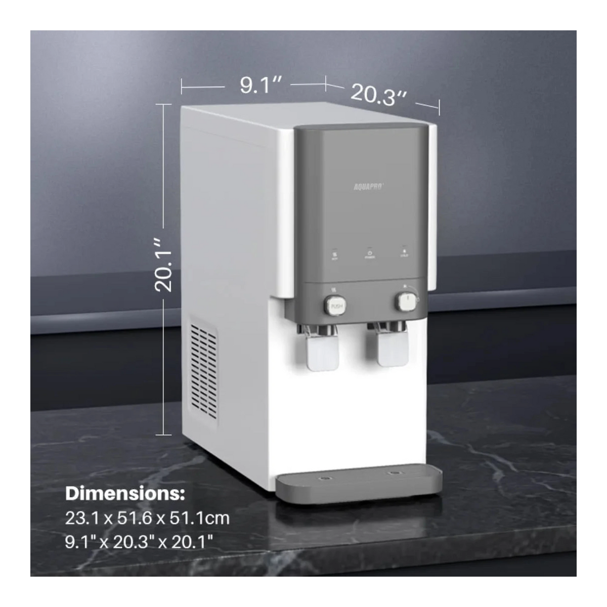 AquaPro countertop UF dispenser - dimensions