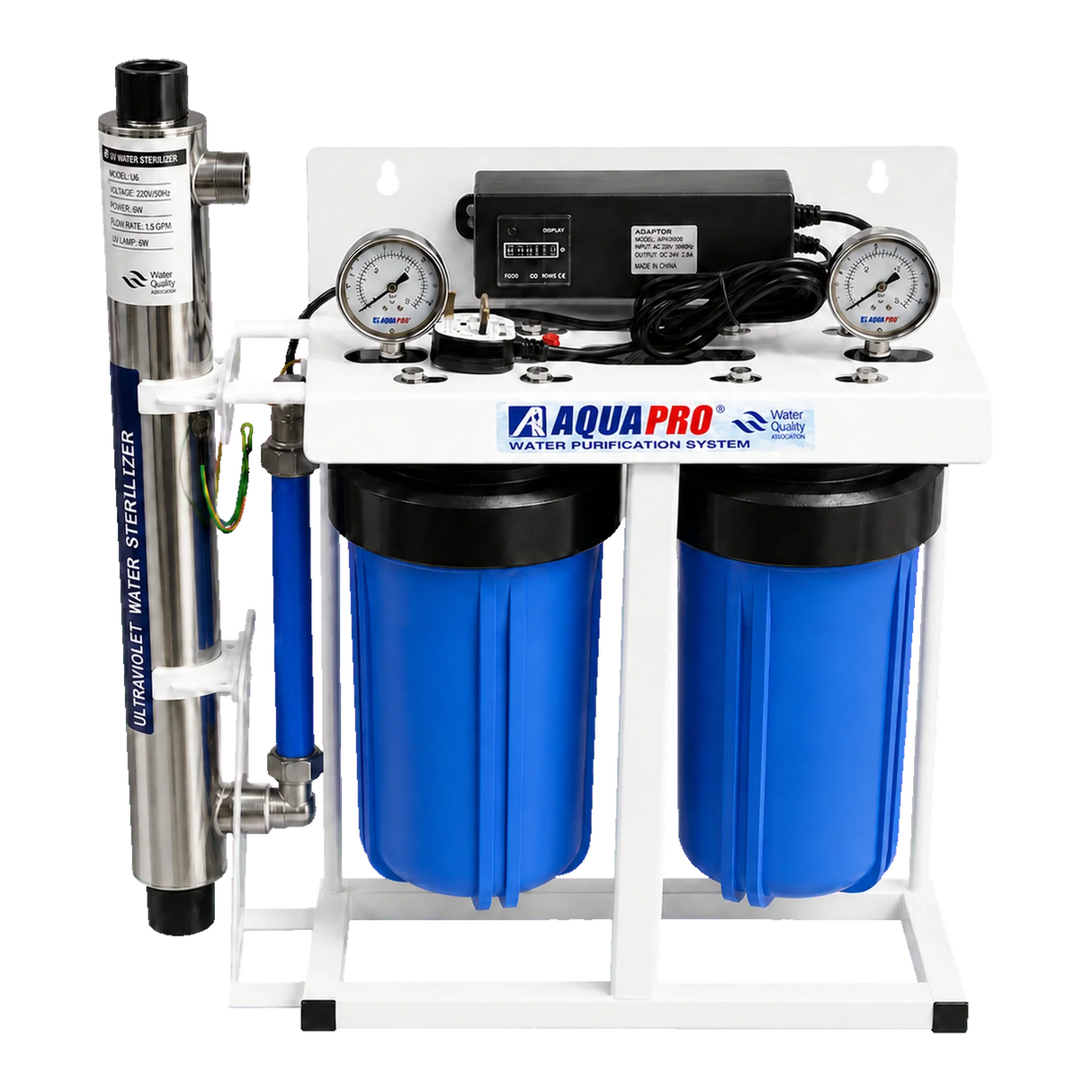 AQUAPRO 10 inch Double Jumbo whole house filtration system with UV sterilizer