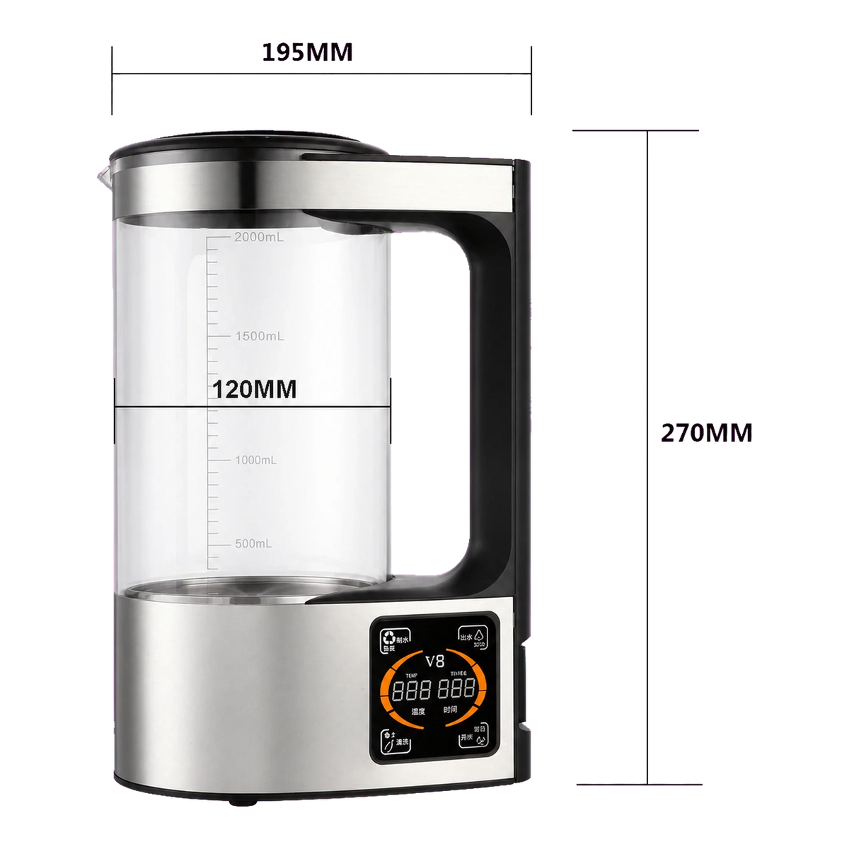 2L Active Hydrogen Rich Water Generator Kettle dimensions