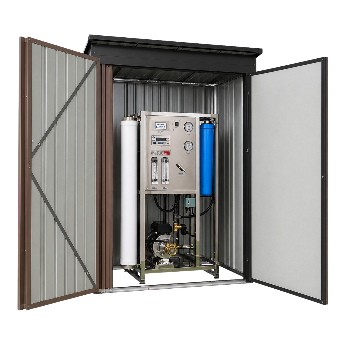 800 GPD RO System ARO-800G in open installation shelter