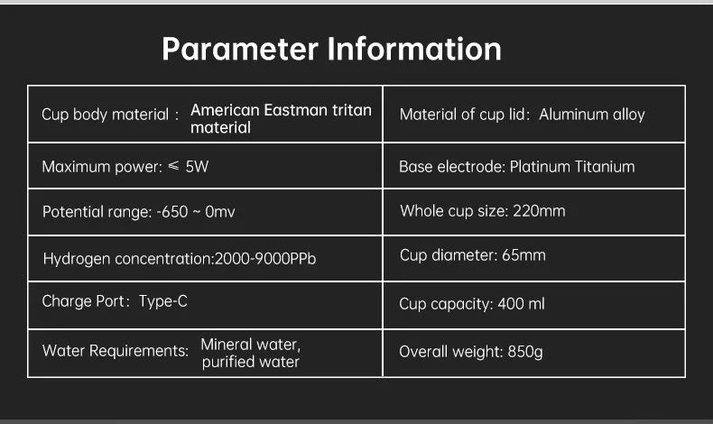 Hydrogen generator water bottle 400ml