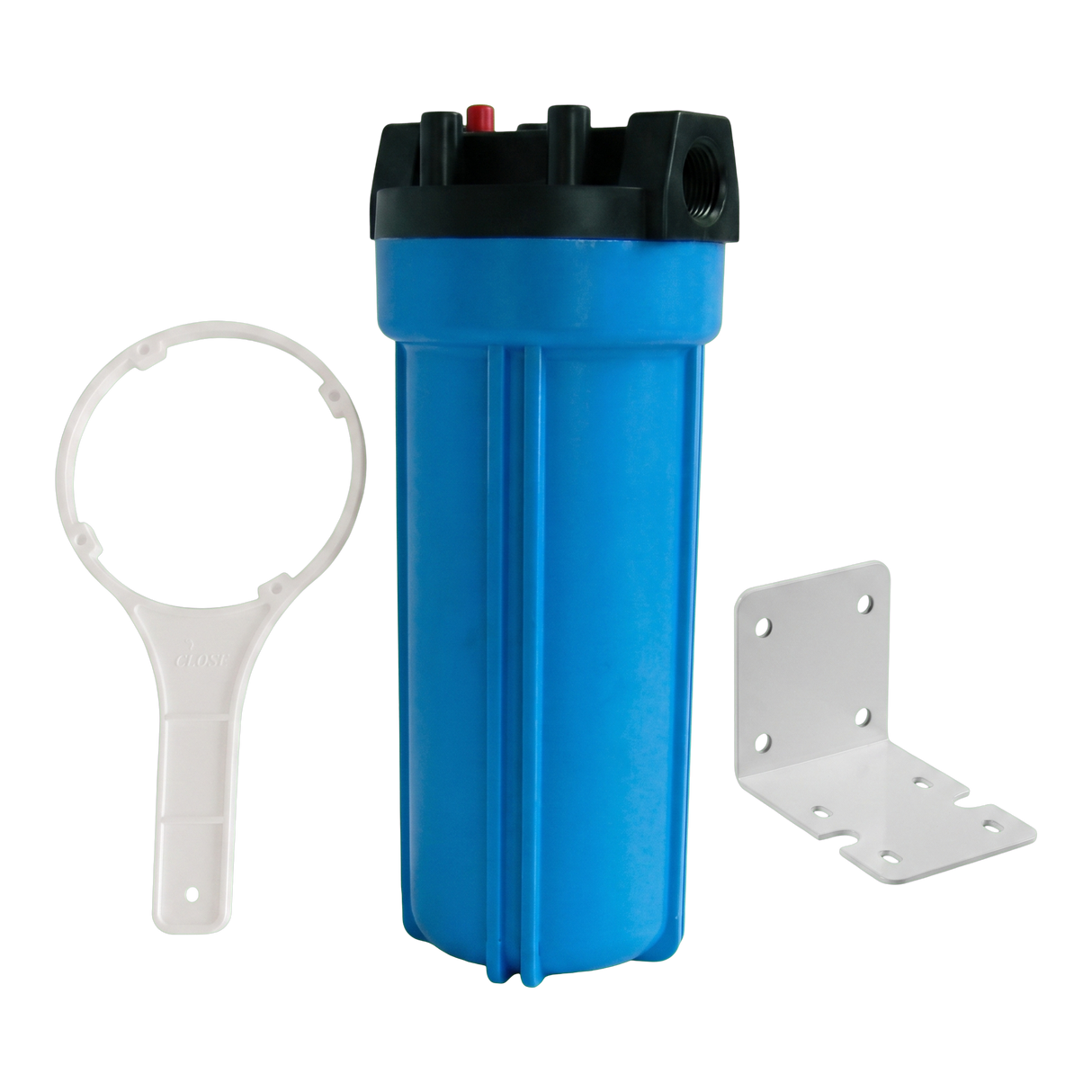 AQF blue cartridge filter housing with wrench and mounting bracket