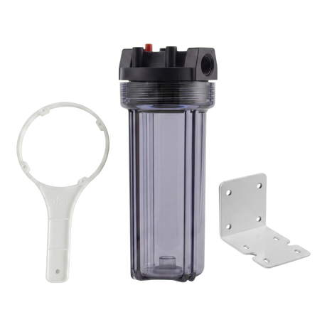 AQF clear cartridge filter housing with wrench and mounting bracket