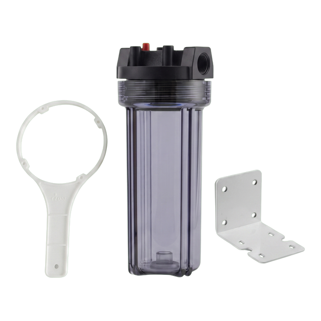AQF clear cartridge filter housing with wrench and mounting bracket