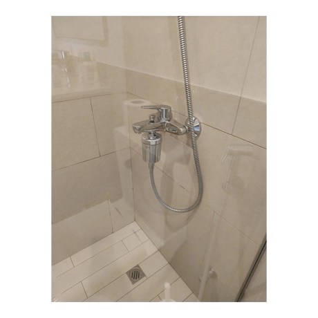 AQUAPRO MK808 shower filter installed below a shower mixer
