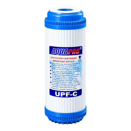 AQUAPRO UPF-C granular activated carbon filter cartridge with blue end caps