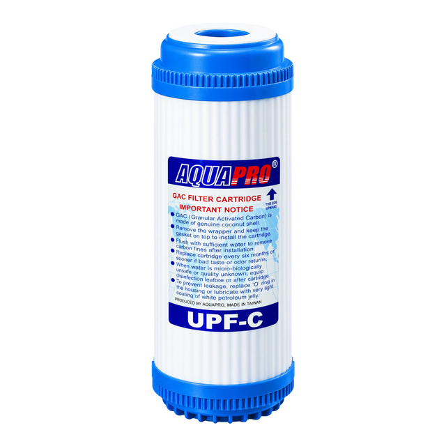AQUAPRO UPF-C granular activated carbon filter cartridge with blue end caps