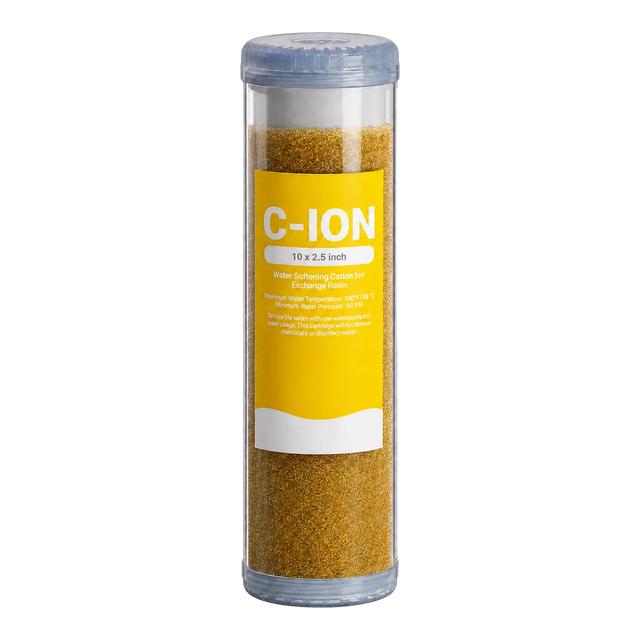 Cation resin filter cartridge for water softening
