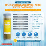 Cation resin filter cartridge specifications