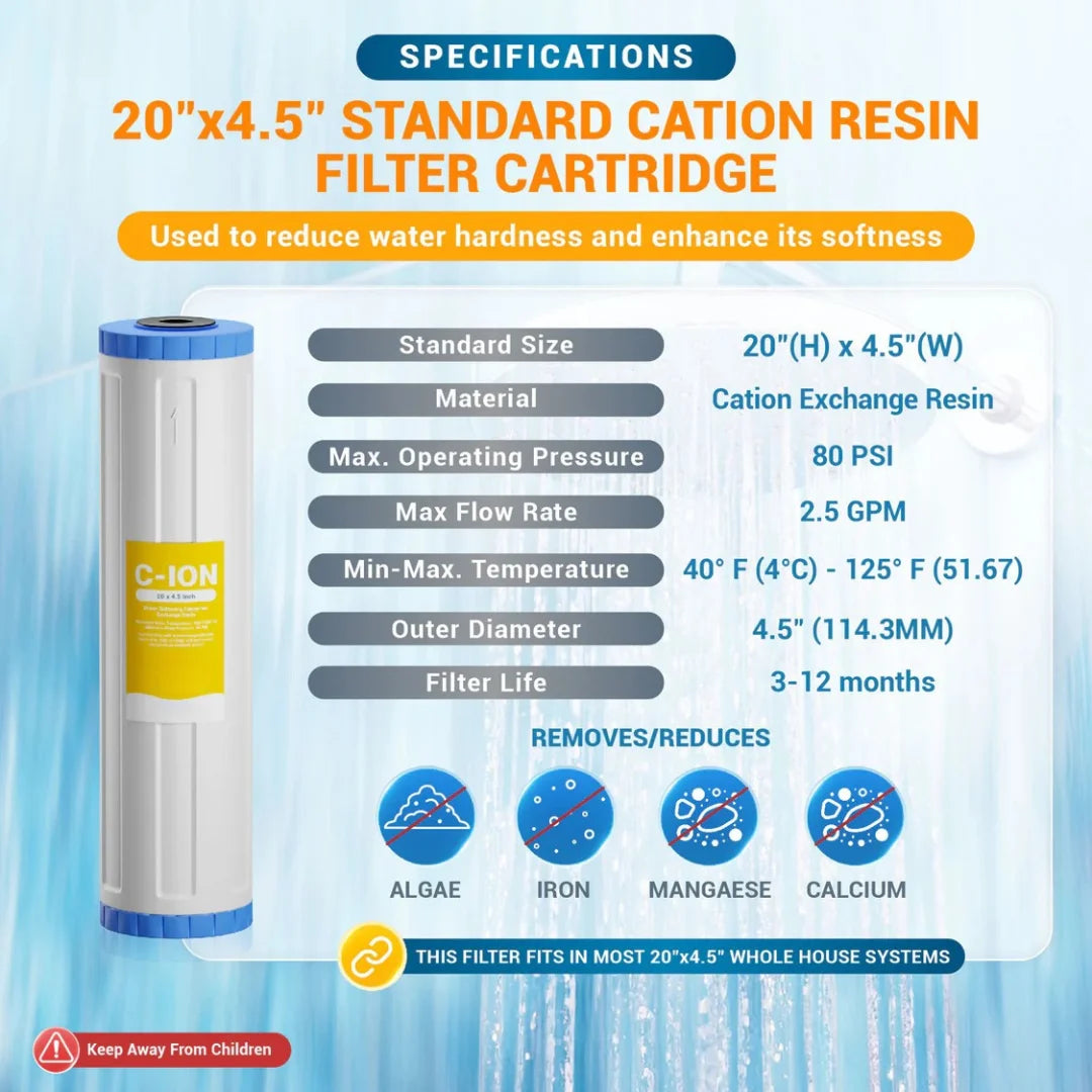 Cation Resin Filter Cartridge (Refillable) 20"x4.5"