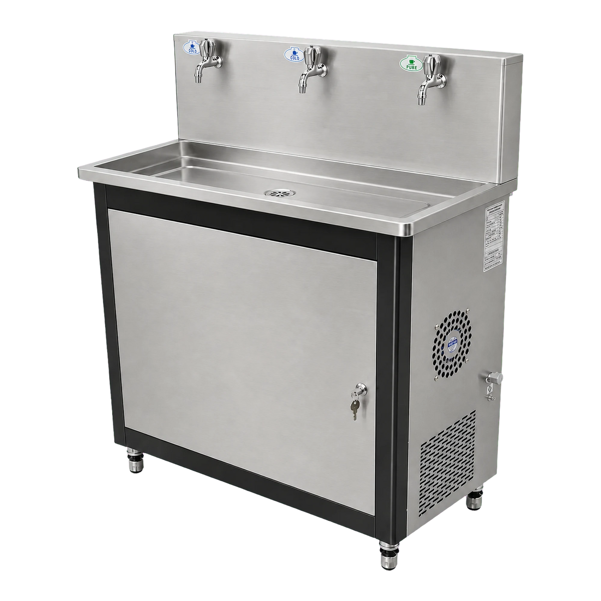Commercial water dispenser with 400 GPD RO system three-quarter view