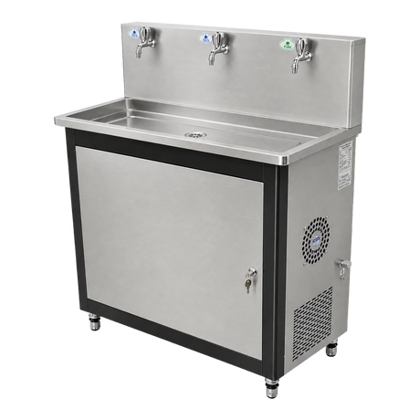 Commercial water dispenser with 400 GPD RO system three-quarter view