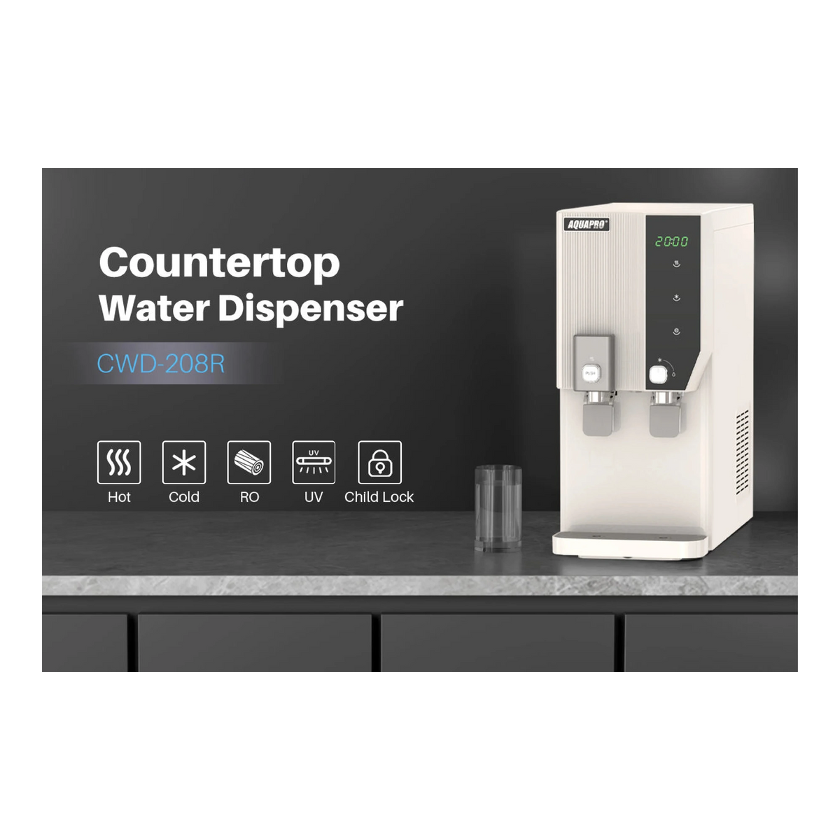 AquaPro countertop RO dispenser with clock - features