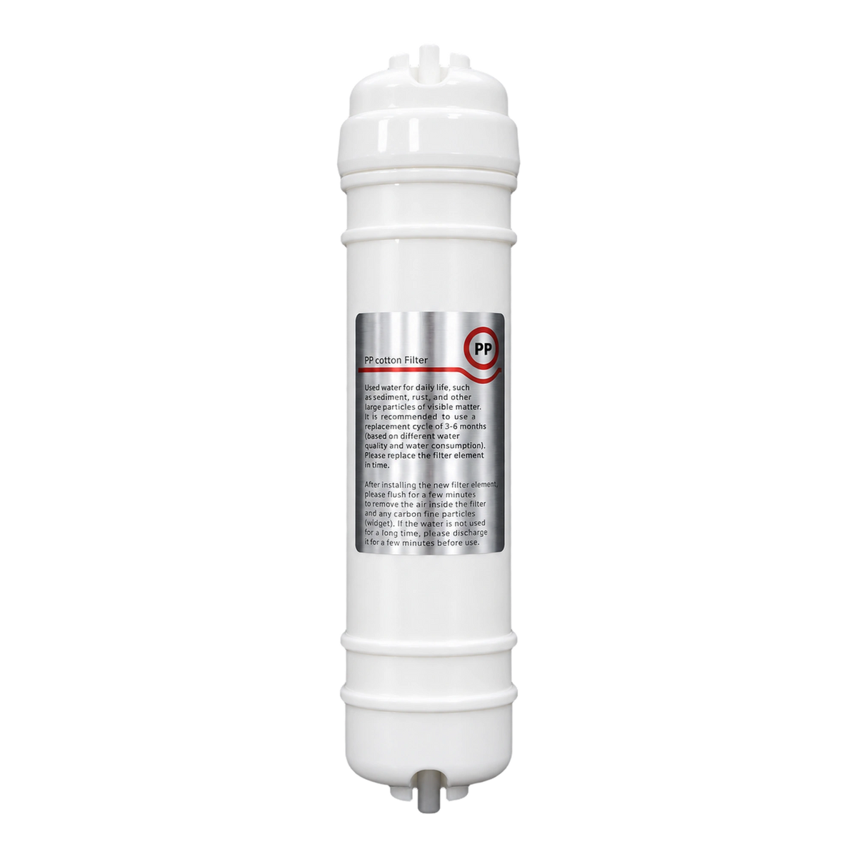 Sediment inline filter A06-PP — white cartridge with silver and red PP label